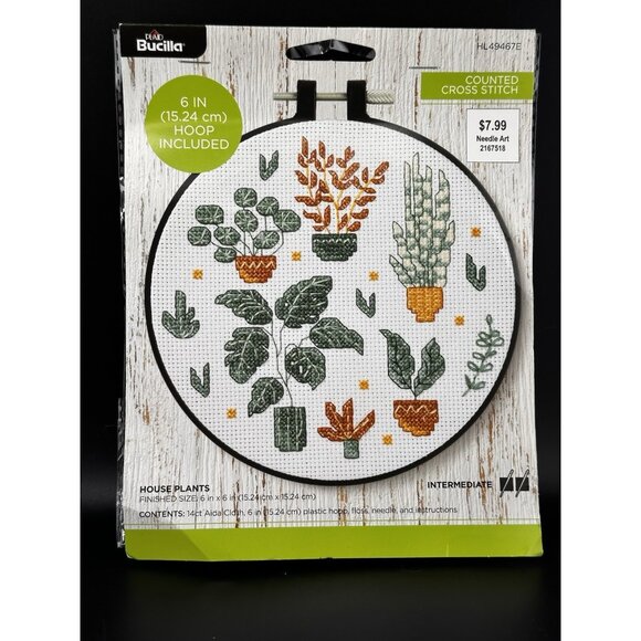 Bucilla Counted Cross Stitch House Plants 6 in X 6” NEW With Hoop Intermediate - Picture 1 of 3